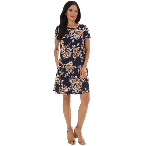 EUC APT.9 Navy Floral Swing Dress XXL Cottagecore Boho Casual Pockets - Picture 1 of 9